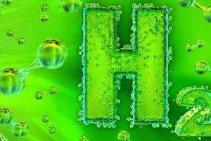 Grüner Wasserstoff, H2-Hintergrund, H2-Moleküle, Herstellung von grünem Wasserstoff