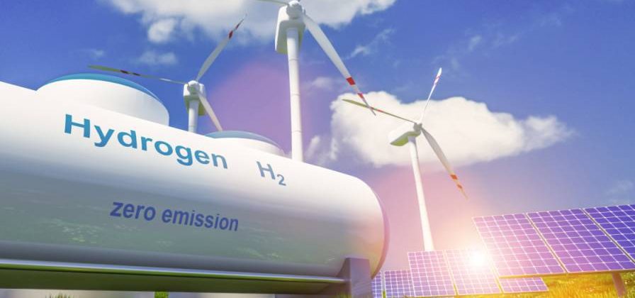 Erzeugung von Wasserstoff aus erneuerbaren Energien - Wasserstoff-Gas für sauberen Strom aus Solar- und Windkraftanlagen