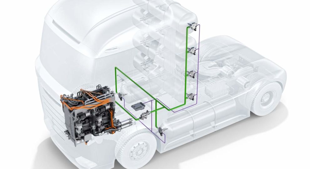Bosch Hydrogen: Ein Wasserstoff-Truck mit herausgestelltem Druckregler und Tankventil